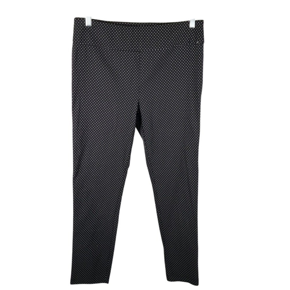 Tommy Hilfiger Black White Dot Print Stretch Career Pants Size 12 Preppy Classic
